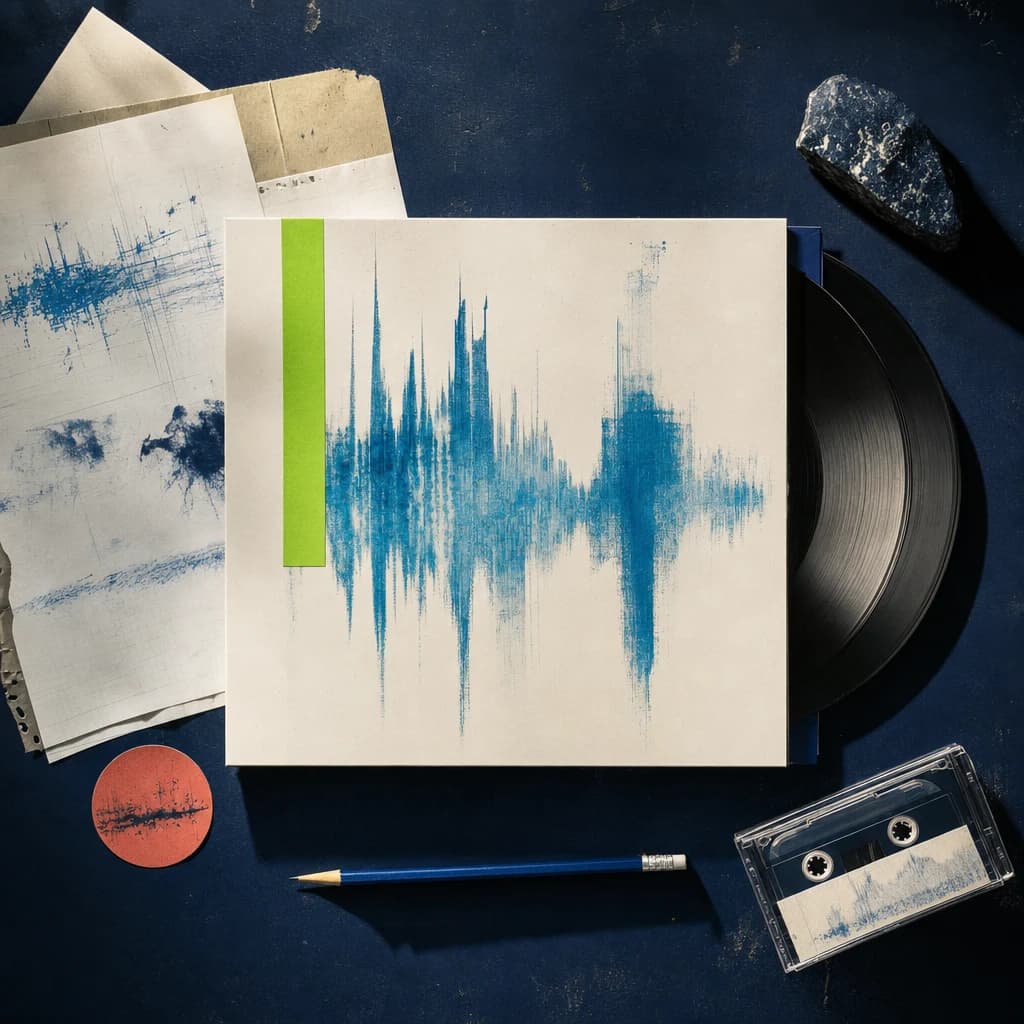 Release package still life with artwork, lyric sheets, and studio materials